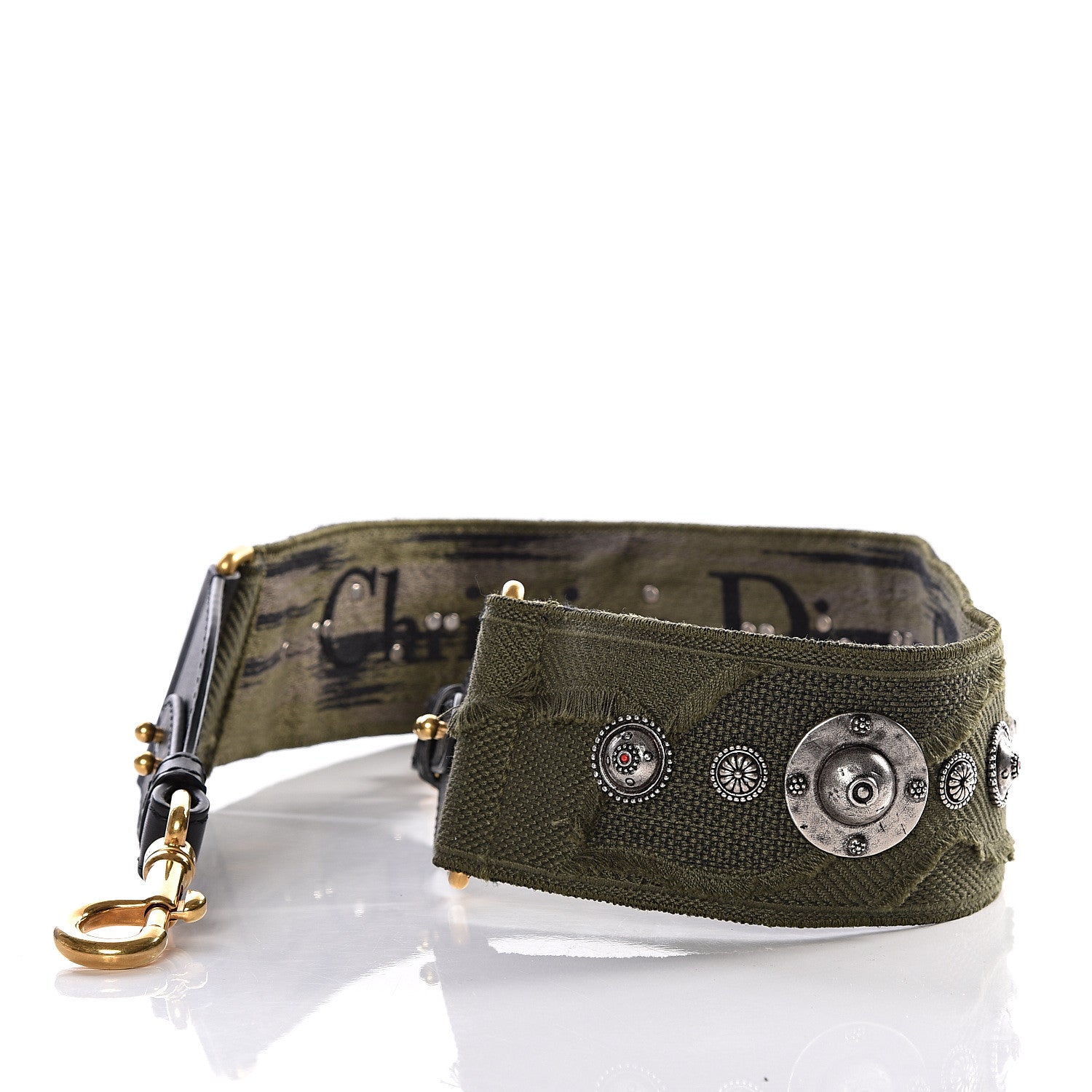 Christian Dior Canvas Embroidered Studded Camouflage Shoulder Strap Vert Multicolor 4 of 11