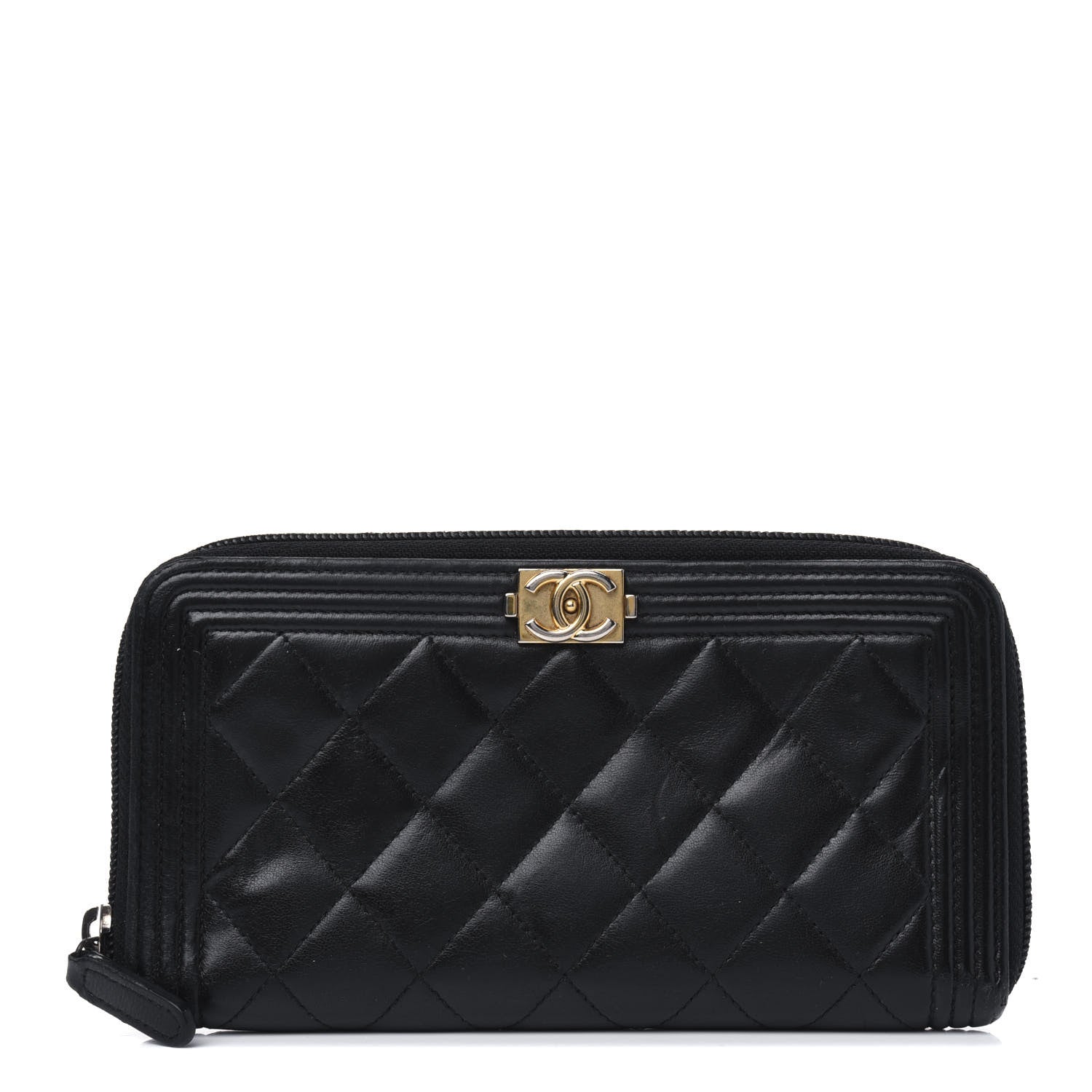 Chanel Lambskin Quilted Boy Zip Around Wallet Black 1 of 7