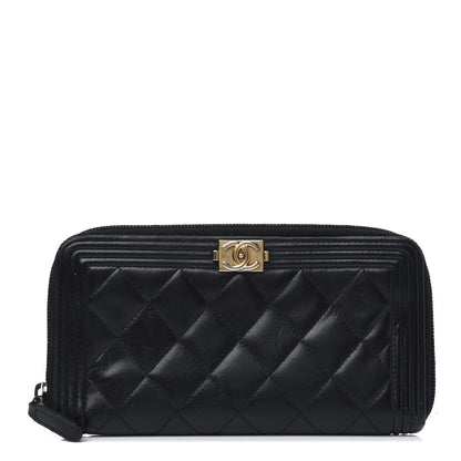 Chanel Lambskin Quilted Boy Zip Around Wallet Black 1 of 7