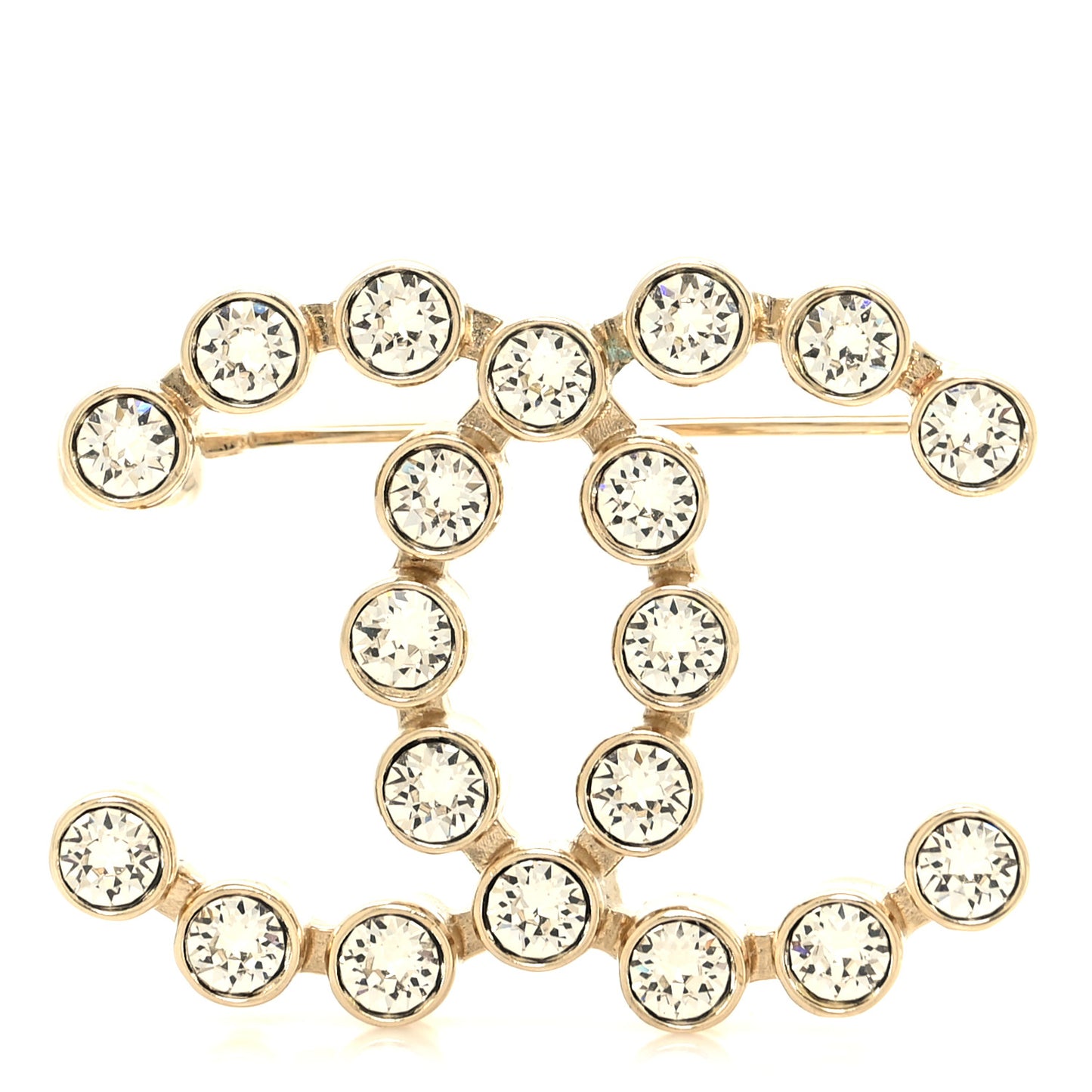 Metal Crystal CC Brooch Gold