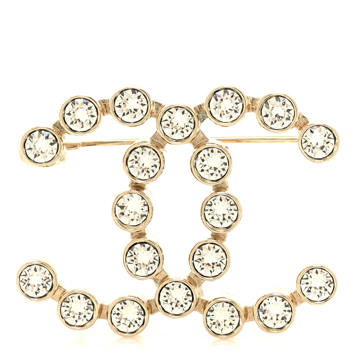 Chanel Metal Crystal CC Brooch Gold 1 of 3