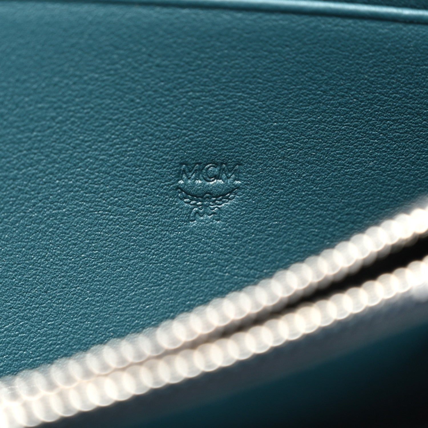 MCM Calfskin Ottomar Monogram Large Aren Zip Wallet Deep Teal 6 of 6