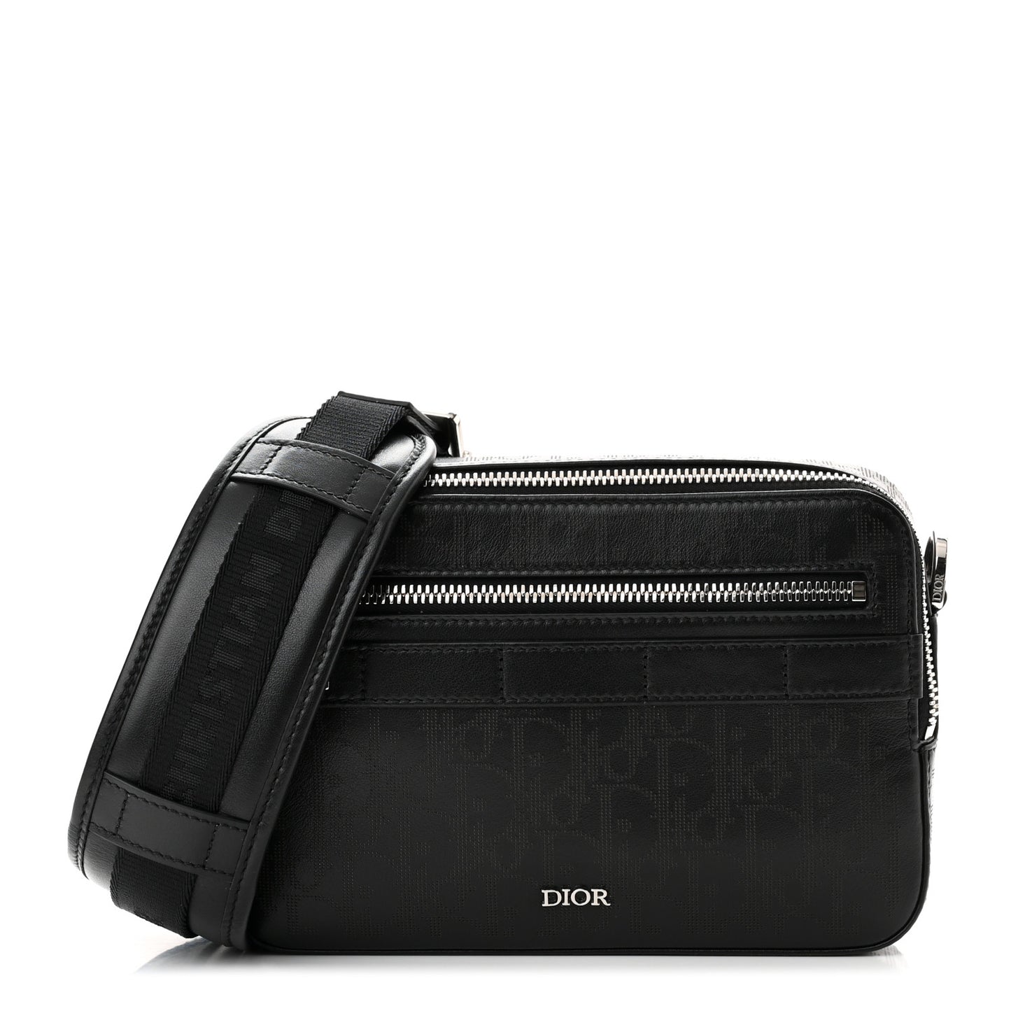 Calfskin Perforated Oblique Galaxy Safari Messenger Bag Black
