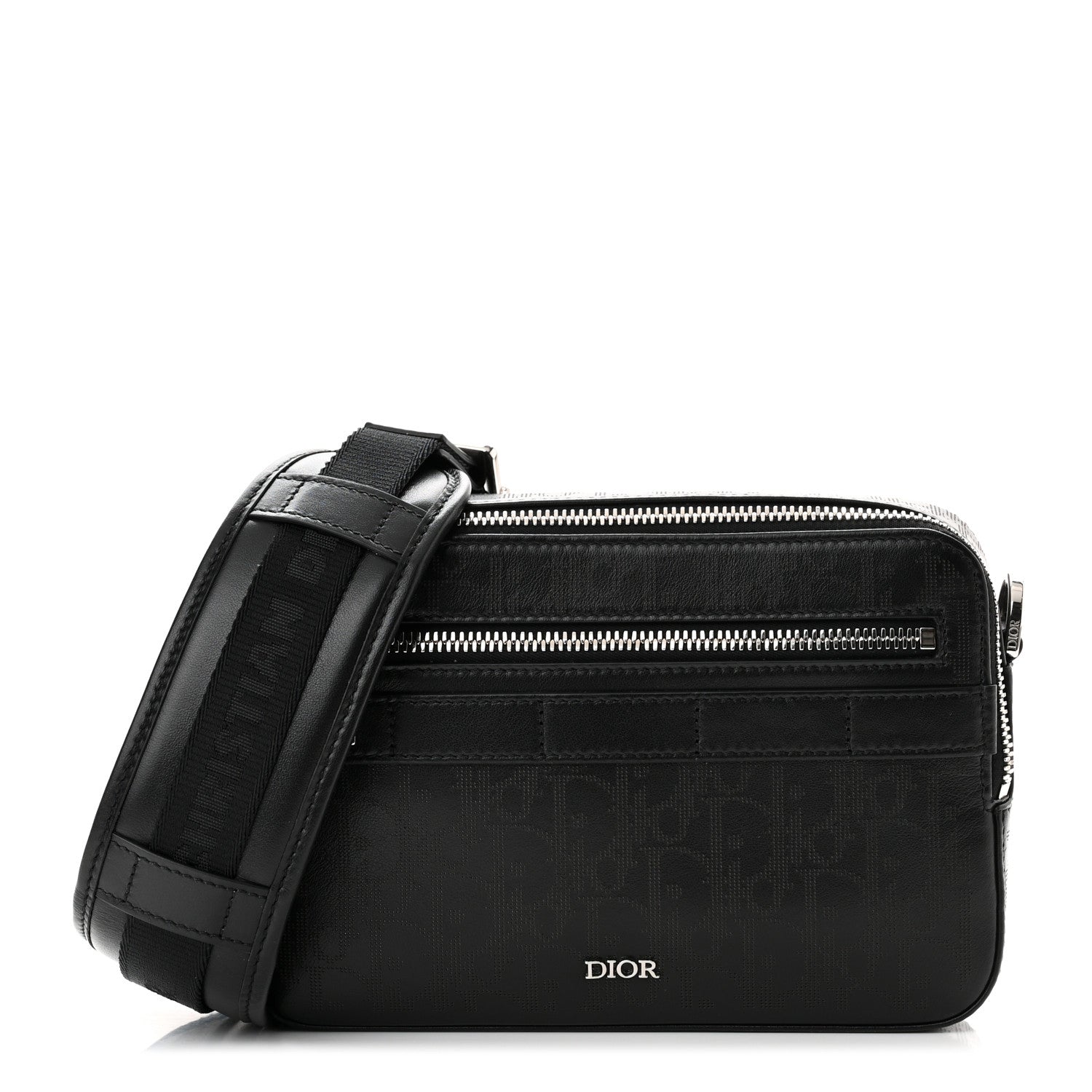 Christian Dior Calfskin Perforated Oblique Galaxy Safari Messenger Bag Black 1 of 8