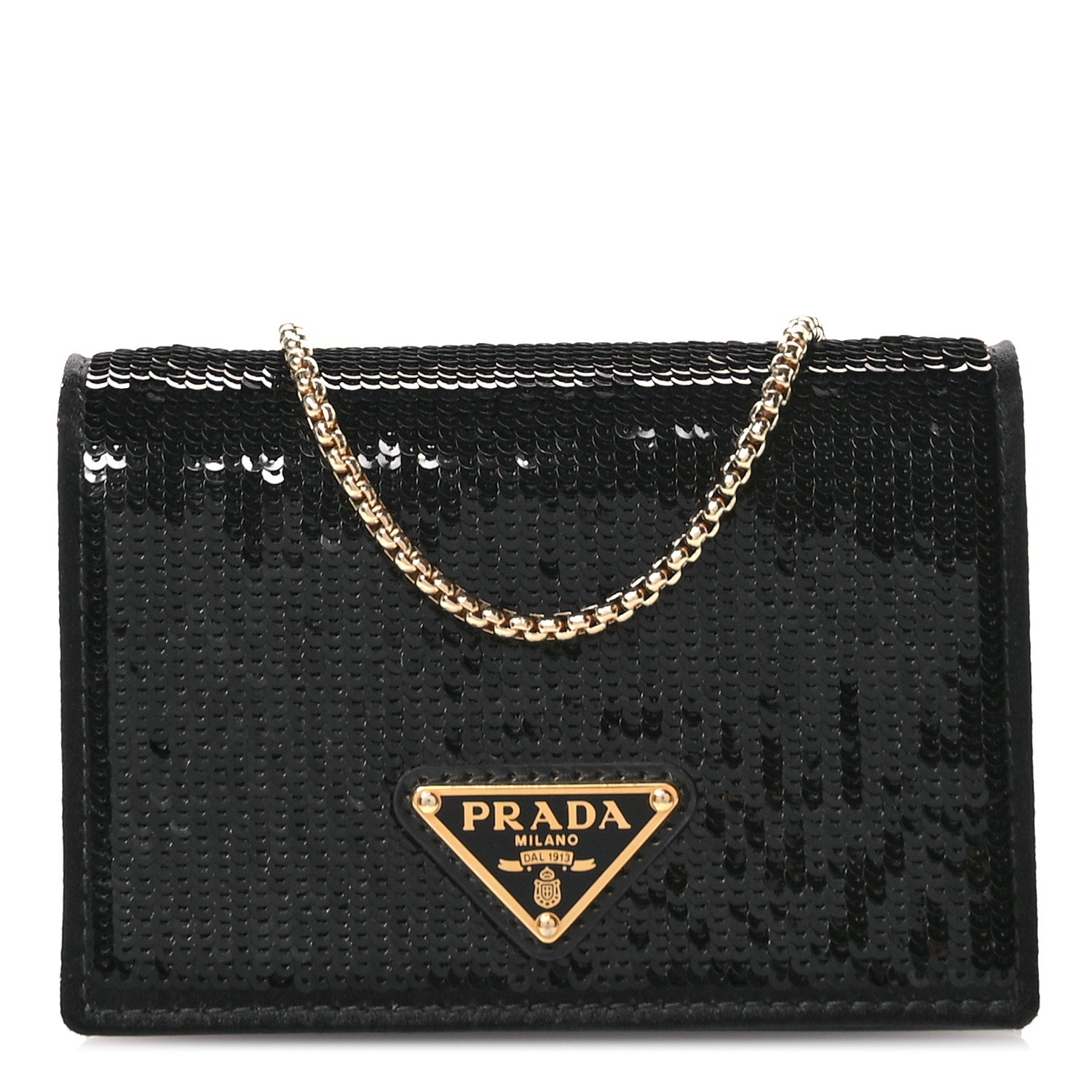 Prada Paillettes Sequin Triangle Card Holder With Strap Black Black 1 of 10