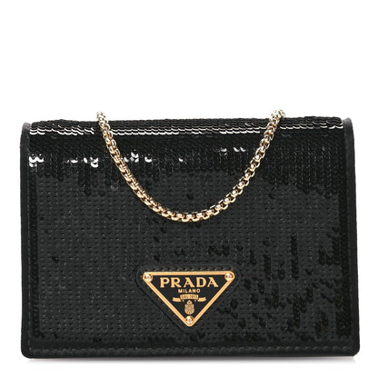 Prada Paillettes Sequin Triangle Card Holder With Strap Black Black 1 of 10