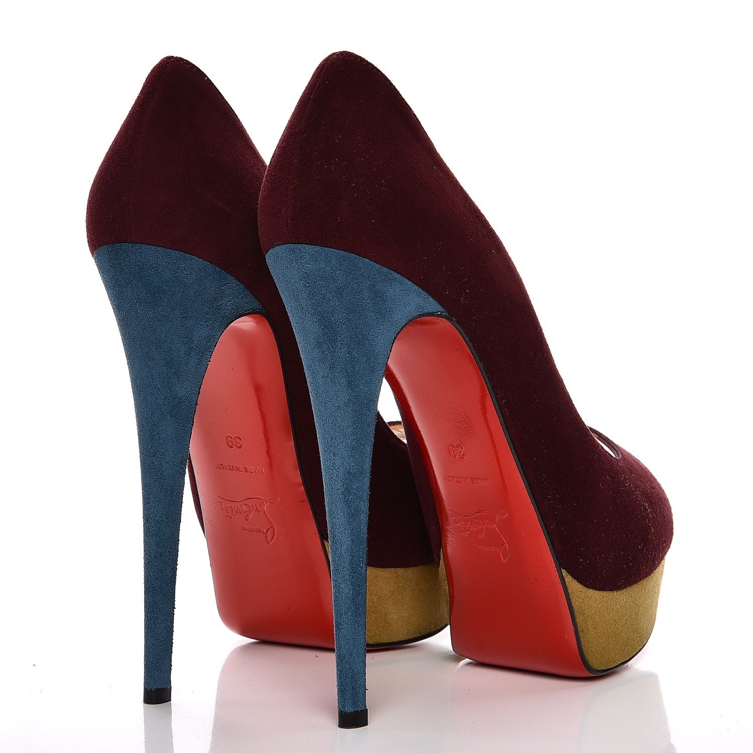 Christian Louboutin Suede Lady Peep 150 Pumps 39 Maroon Turquoise Olive 4 of 8