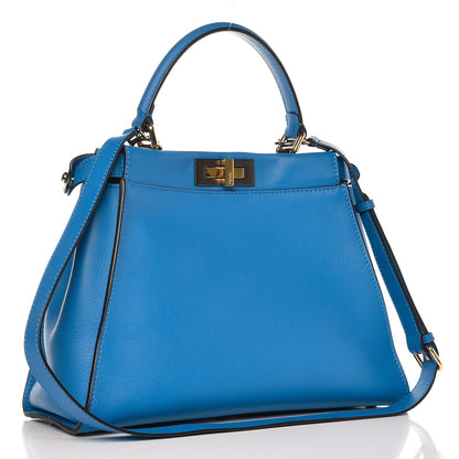 Fendi Vitello Seta Medium Peekaboo Iconic Satchel Blue Royal 4 of 8