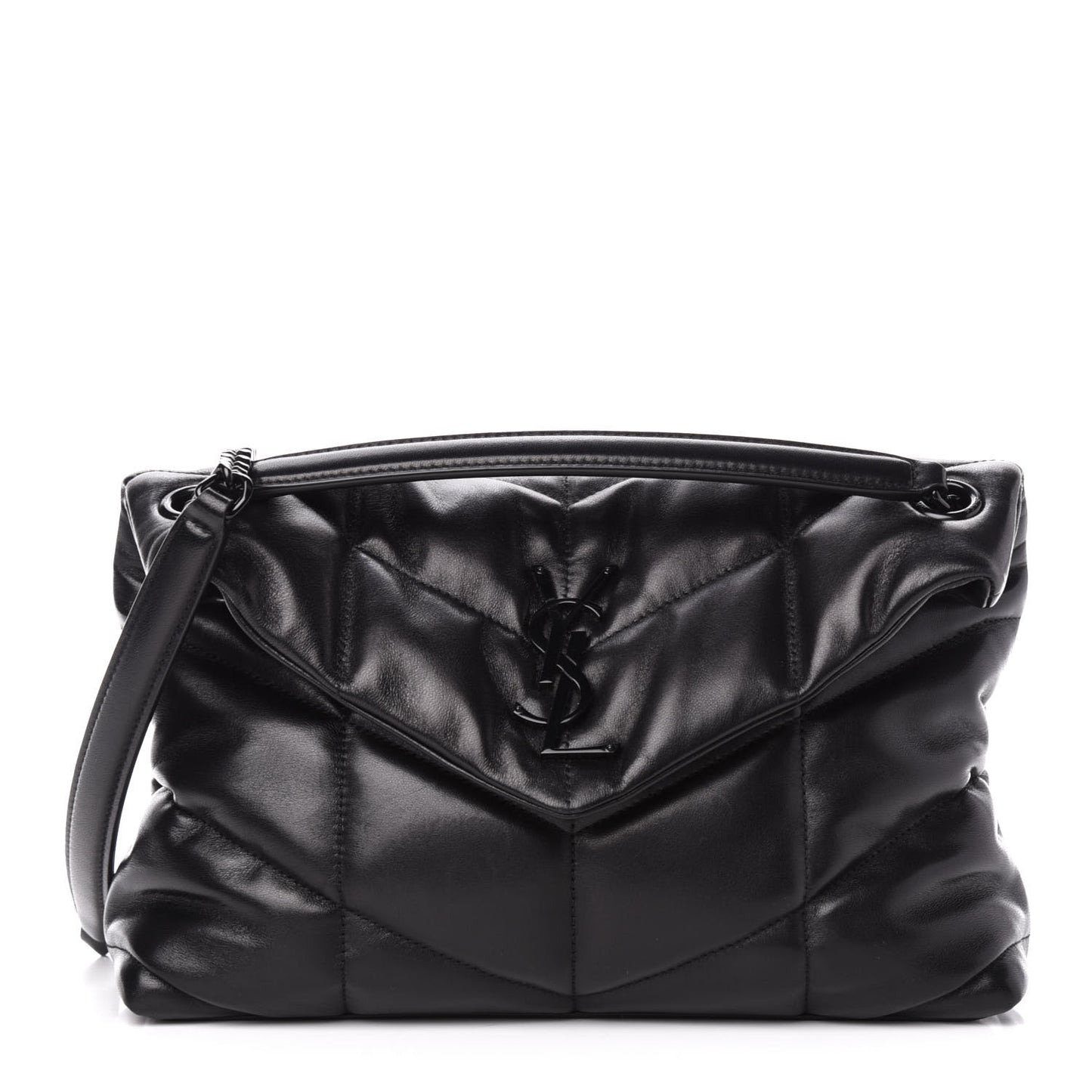 Lambskin Quilted Small Loulou Puffer Monogram Chain Satchel Black
