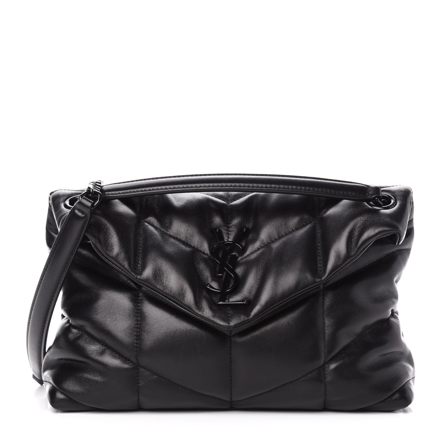 Saint Laurent Lambskin Quilted Small Loulou Puffer Monogram Chain Satchel Black 1 of 12
