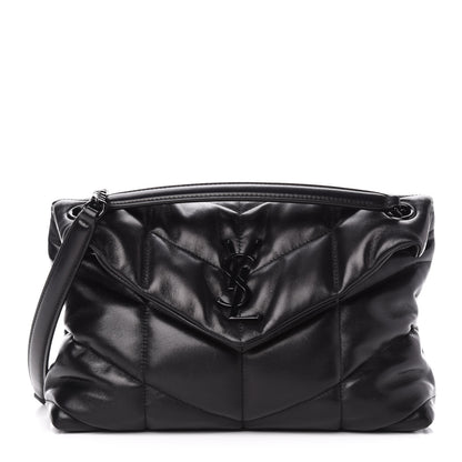 Saint Laurent Lambskin Quilted Small Loulou Puffer Monogram Chain Satchel Black 1 of 12