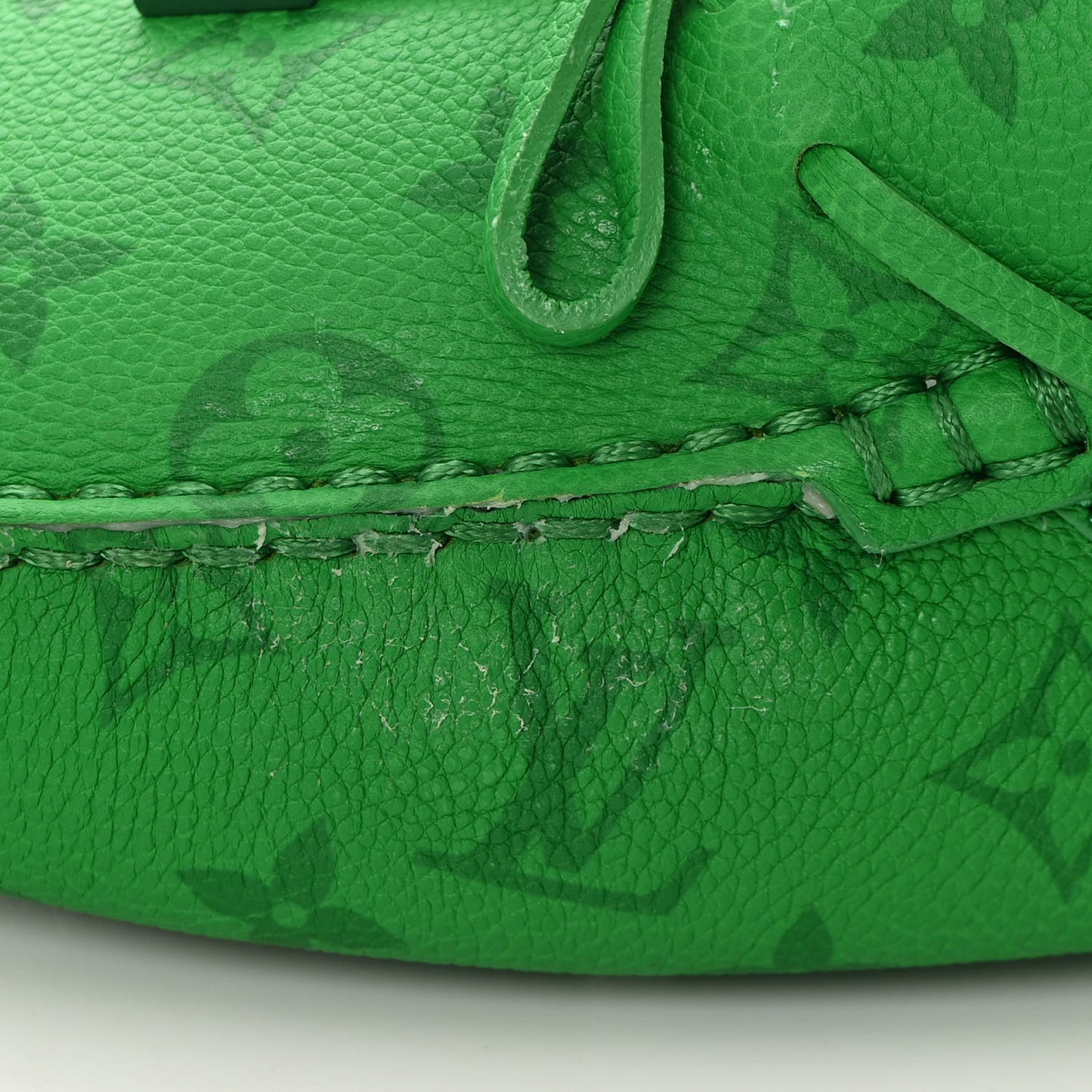 Grained Calfskin Monogram Mens Driver Moccasin Loafers 10 Green