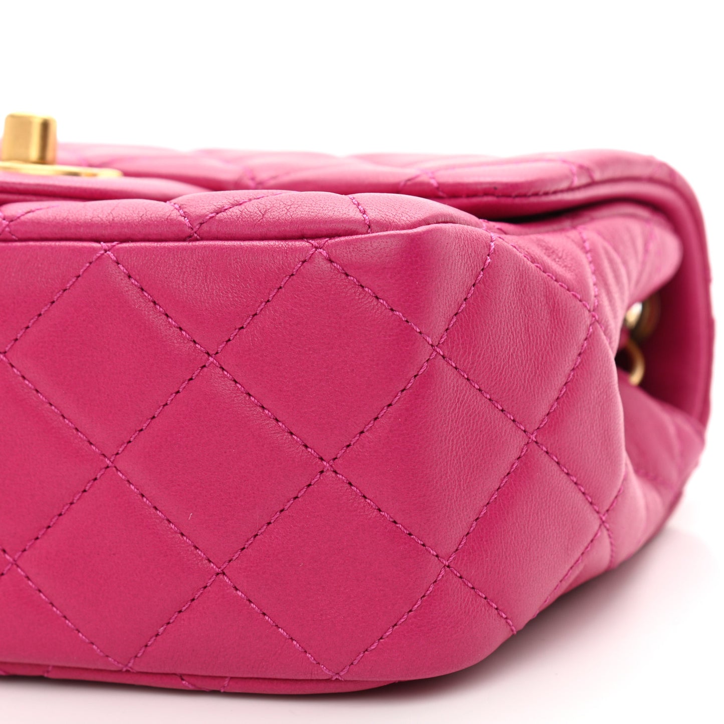 Lambskin Quilted Mini Pearl Crush Flap Fuchsia