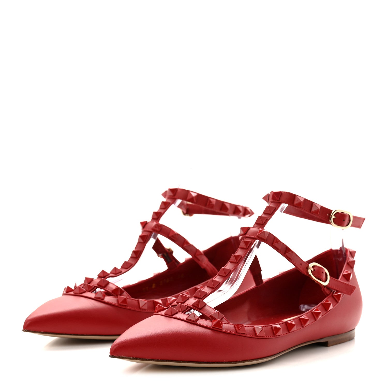 Valentino Garavani Calfskin Monochrome Rockstud Cage Ballerina Flats 38 Rosso Valentino 3 of 11