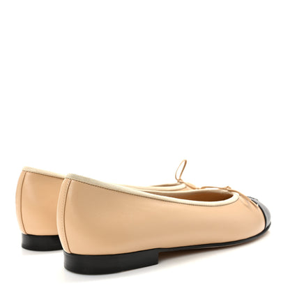 Chanel Lambskin Cap Toe CC Ballerina Flats 41 Beige Black 4 of 9