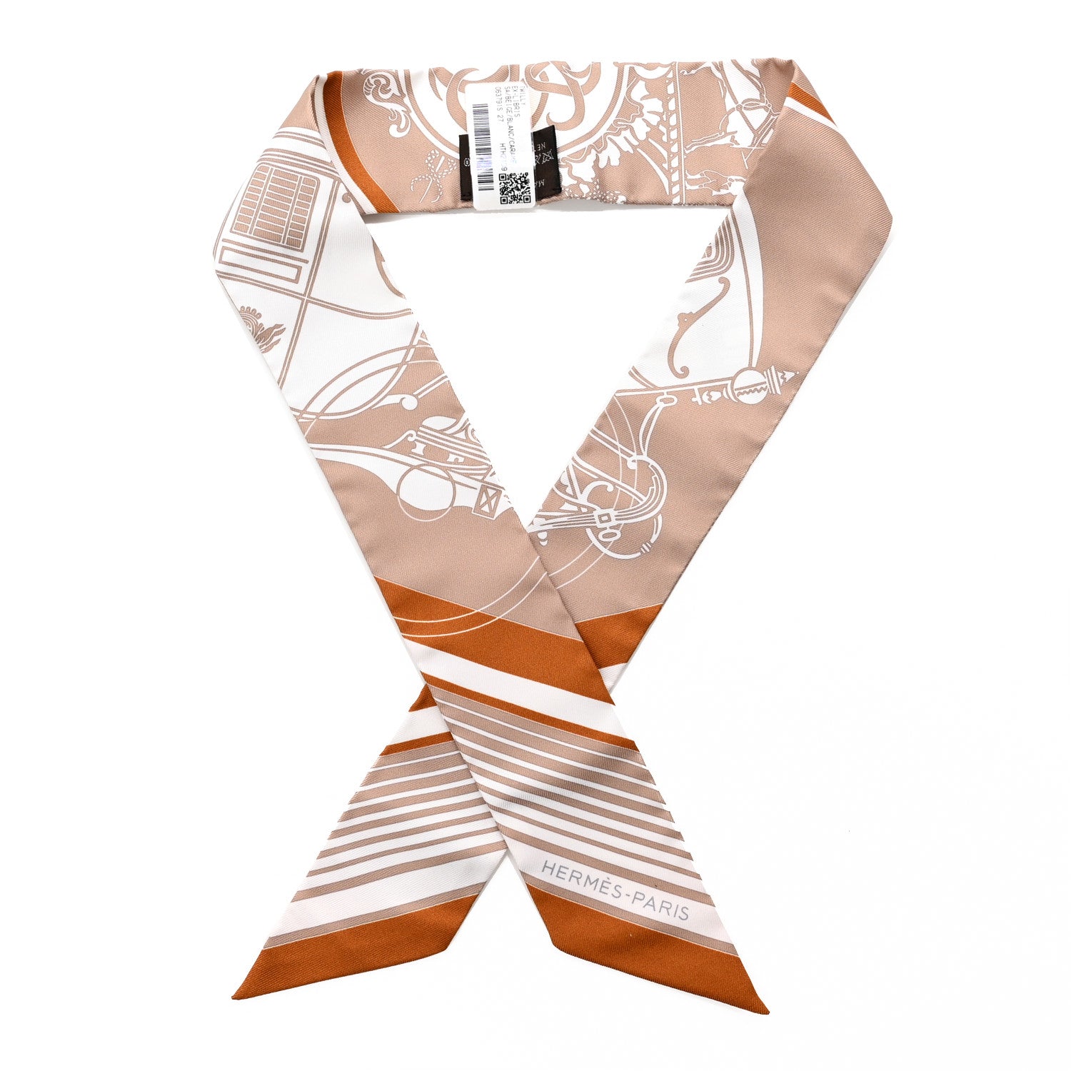 Hermes Silk Ex-Libris Twilly Beige White Caramel 1 of 4