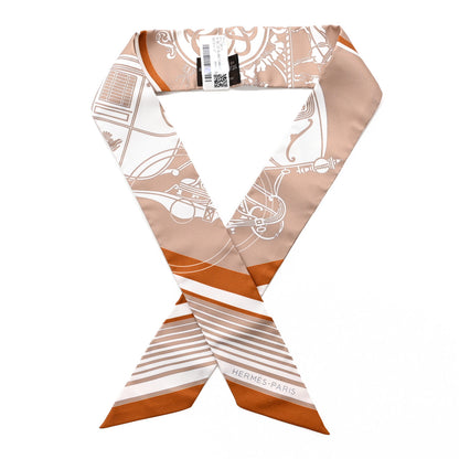 Hermes Silk Ex-Libris Twilly Beige White Caramel 1 of 4