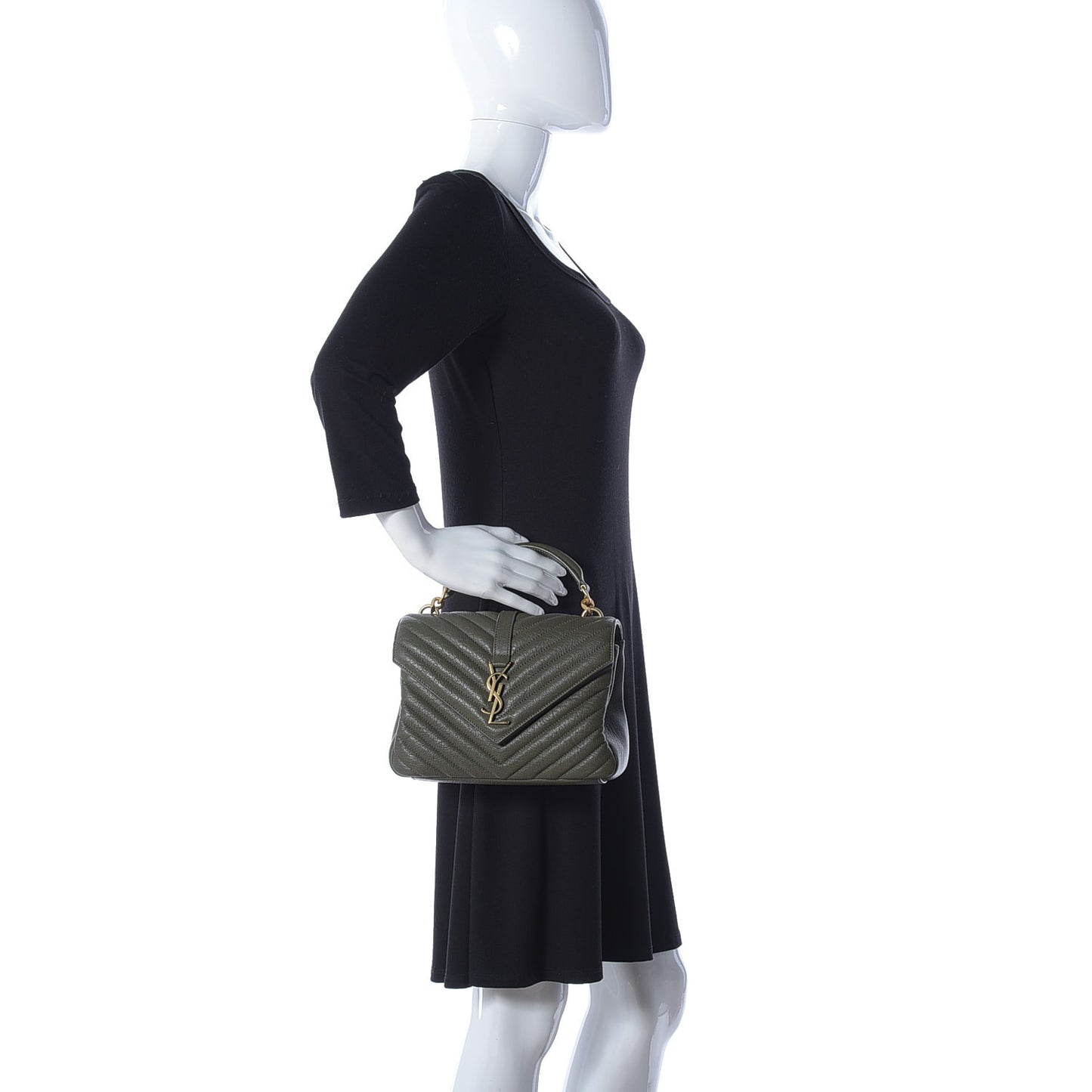 Sheepskin Matelasse Chevron Monogram Medium College Bag Military Green