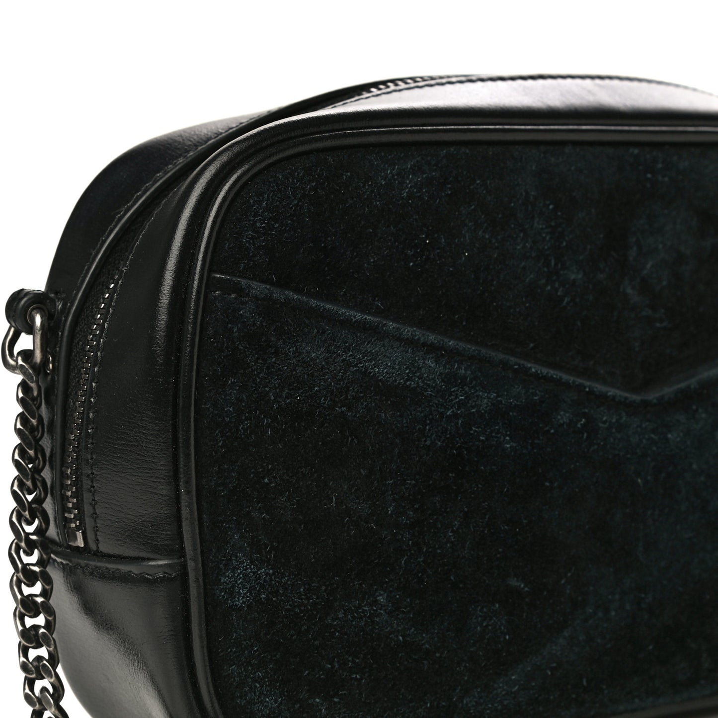 Suede Calfskin Embellished Mini Monogram Lou Camera Bag Black