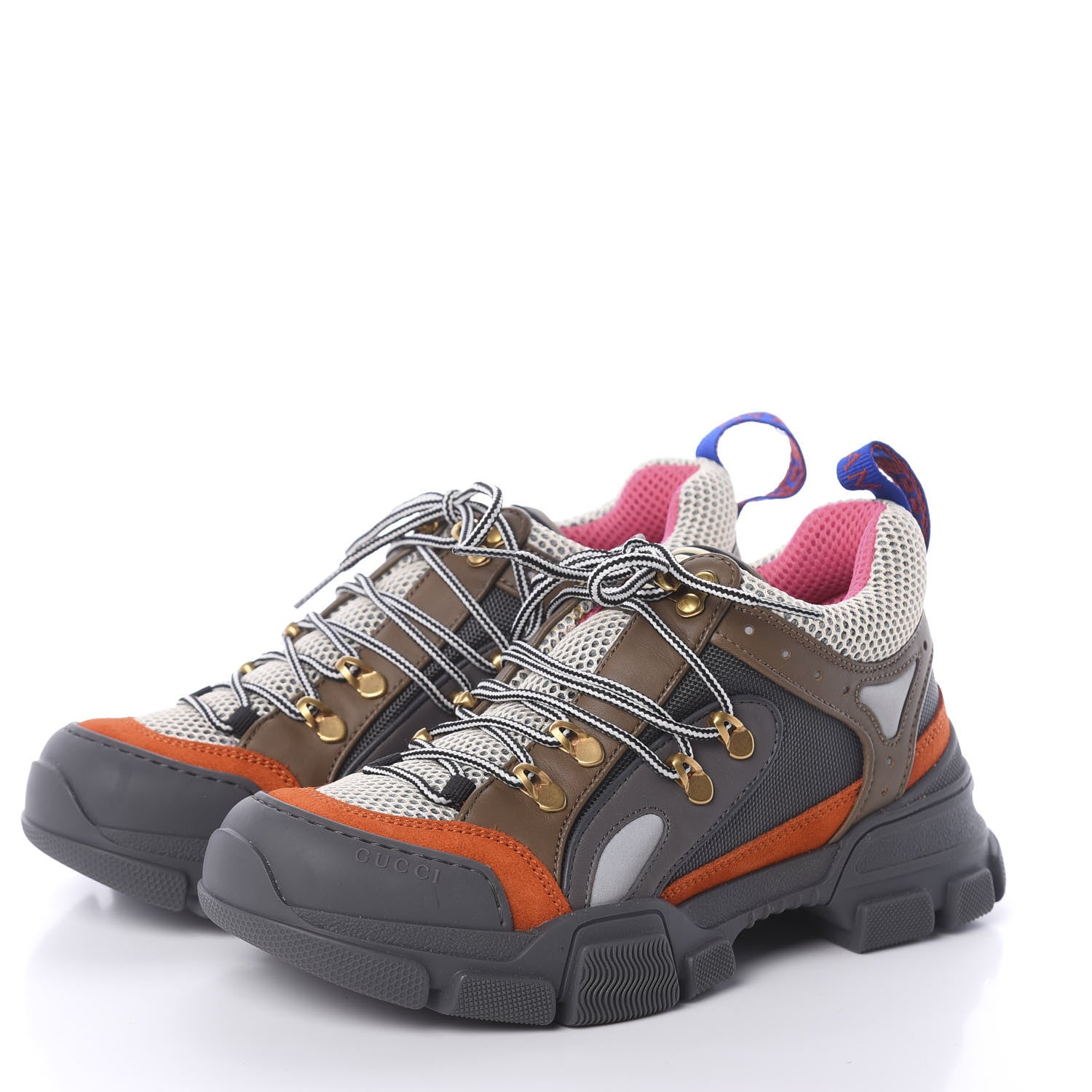 Gucci X SEGA Mesh Canvas Calfskin Womens Flashtrek Sneakers 38 White Box Pink Ardesia Loess 2 of 7