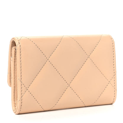 Chanel Shiny Goatskin Quilted Chanel 19 Flap Card Holder Beige 2 of 4