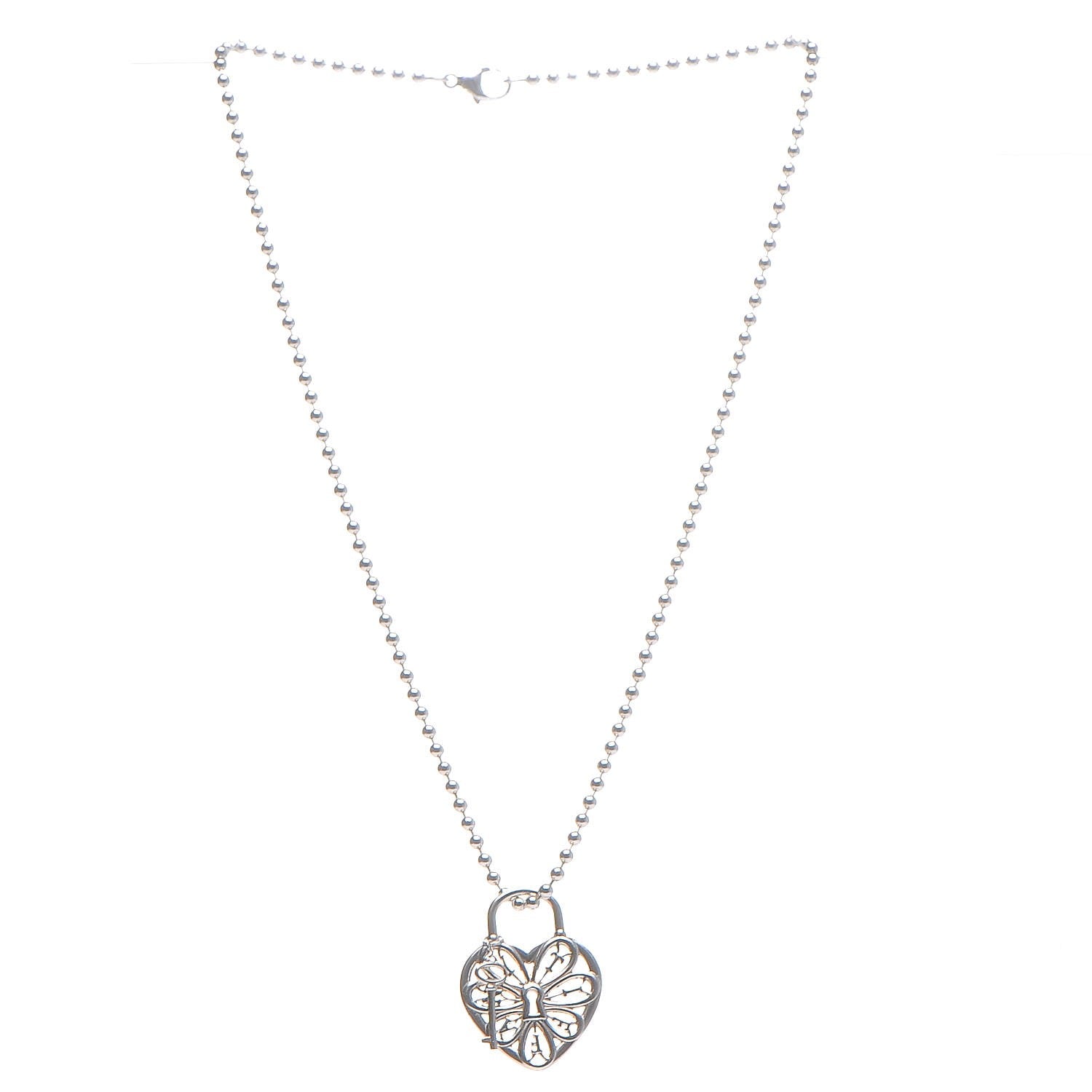 Tiffany Sterling Silver Filigree Heart Key Pendant Necklace 3 of 5