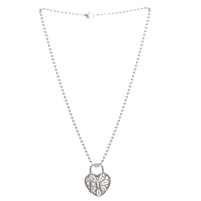 Tiffany Sterling Silver Filigree Heart Key Pendant Necklace 3 of 5