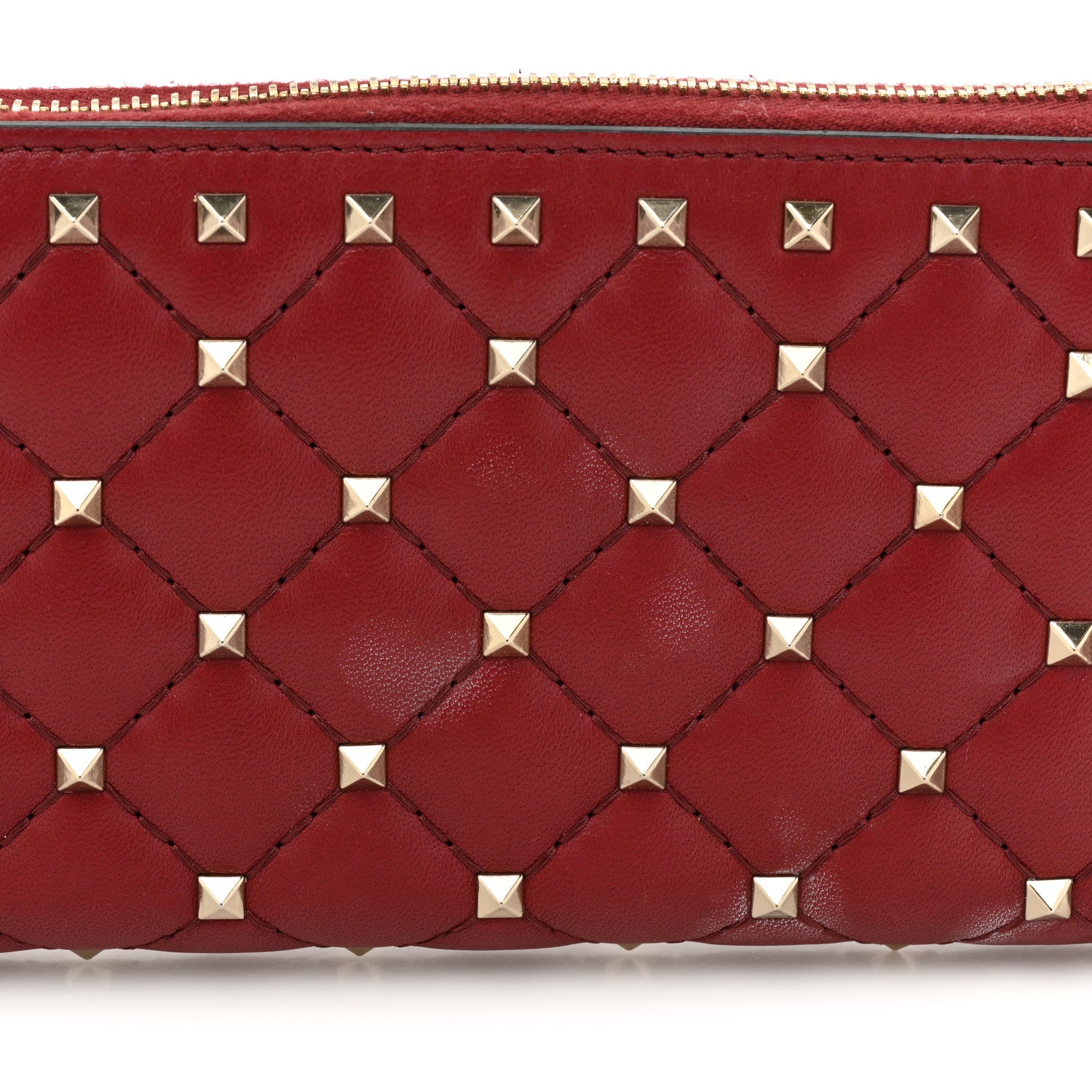 Valentino Garavani Nappa Rockstud Spike Zip Around Wallet Rubino