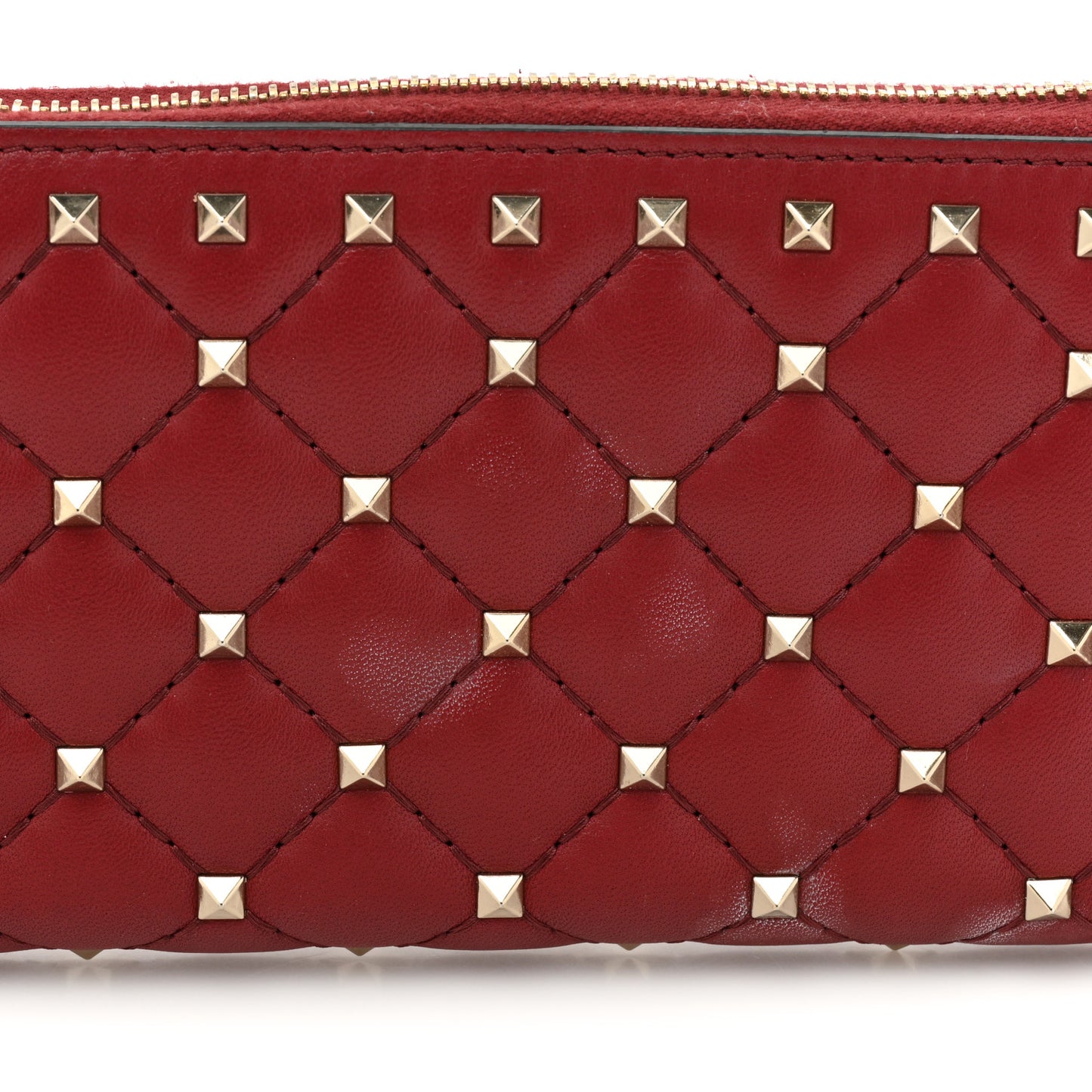 Nappa Rockstud Spike Zip Around Wallet Rubino
