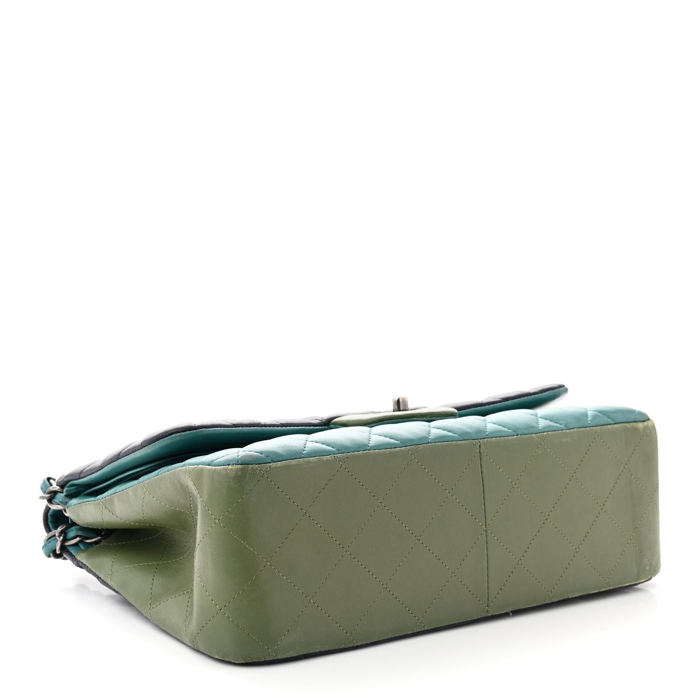 Lambskin Quilted Tri-Color Jumbo Double Flap Navy Blue Green