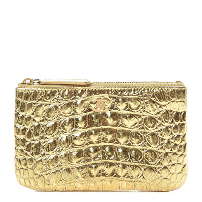 Chanel Metallic Calfskin Crocodile Embossed Cocodile Cosmetic Case Gold 1 of 8