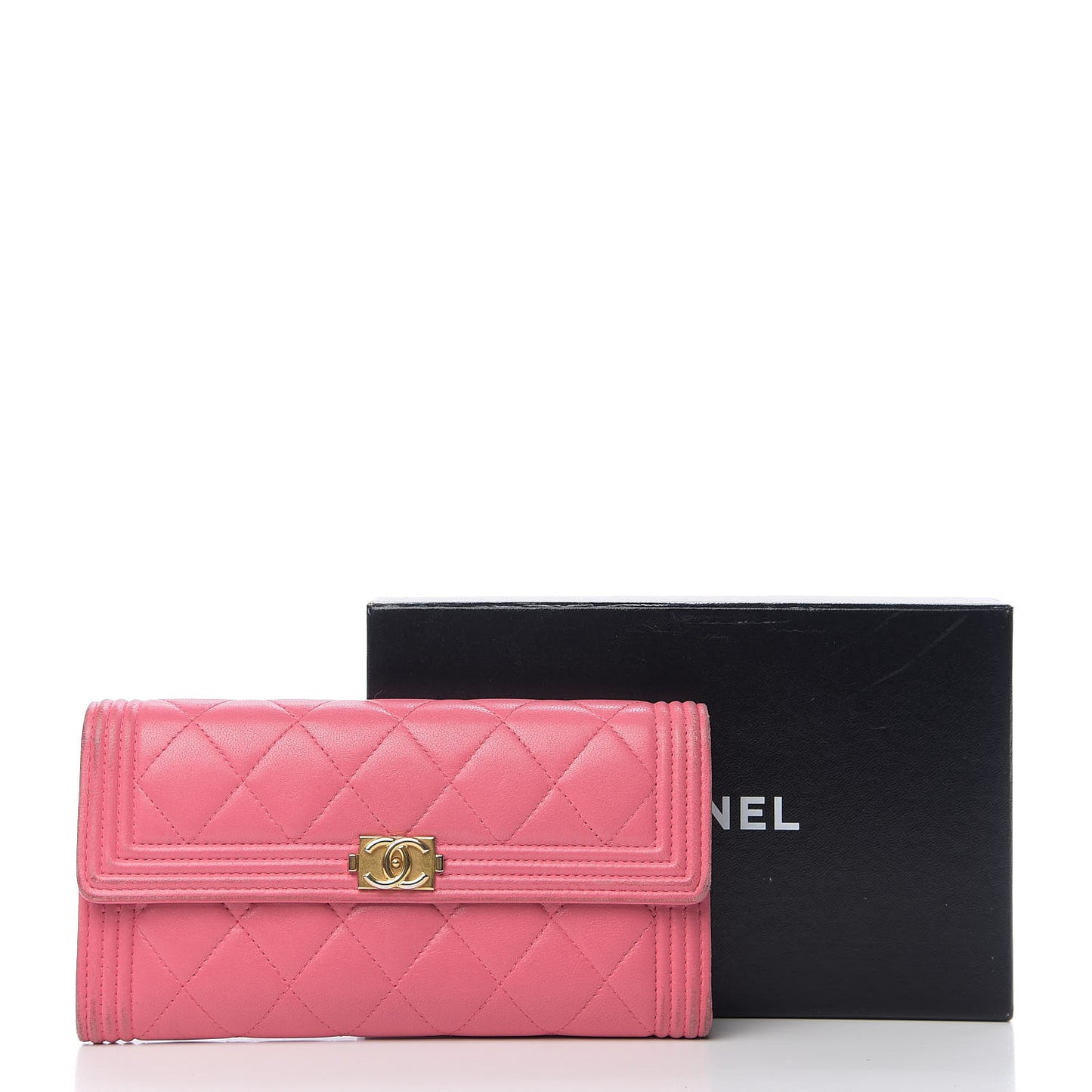 Lambskin Quilted Boy Flap Wallet Pink