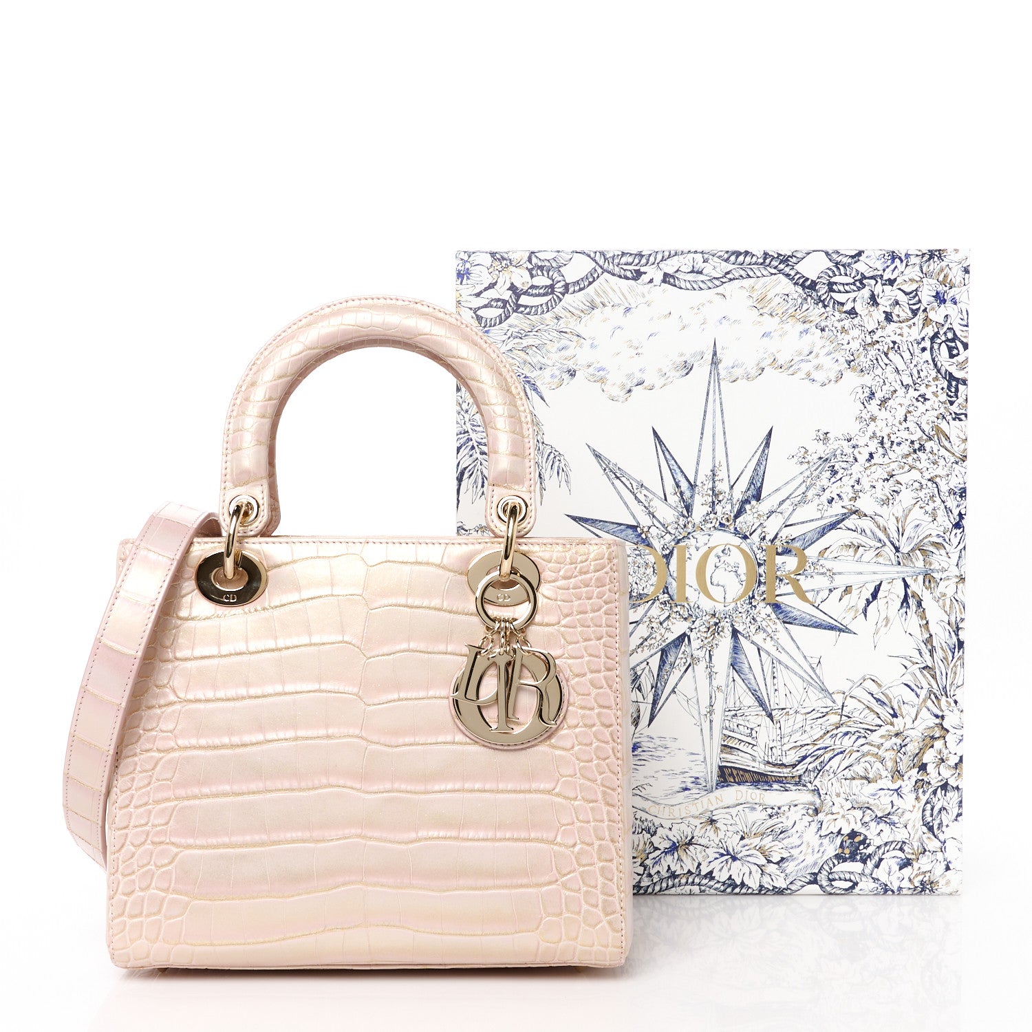 Christian Dior Metallic Alligator Medium Lady Dior Rose 11 of 11