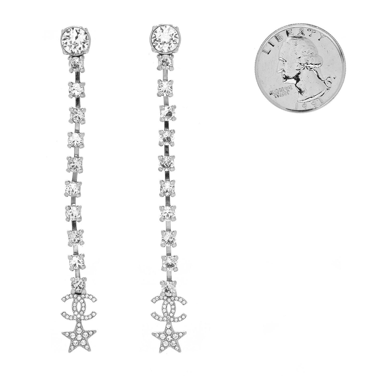 Crystal Starfall Drop Long CC Earrings Silver