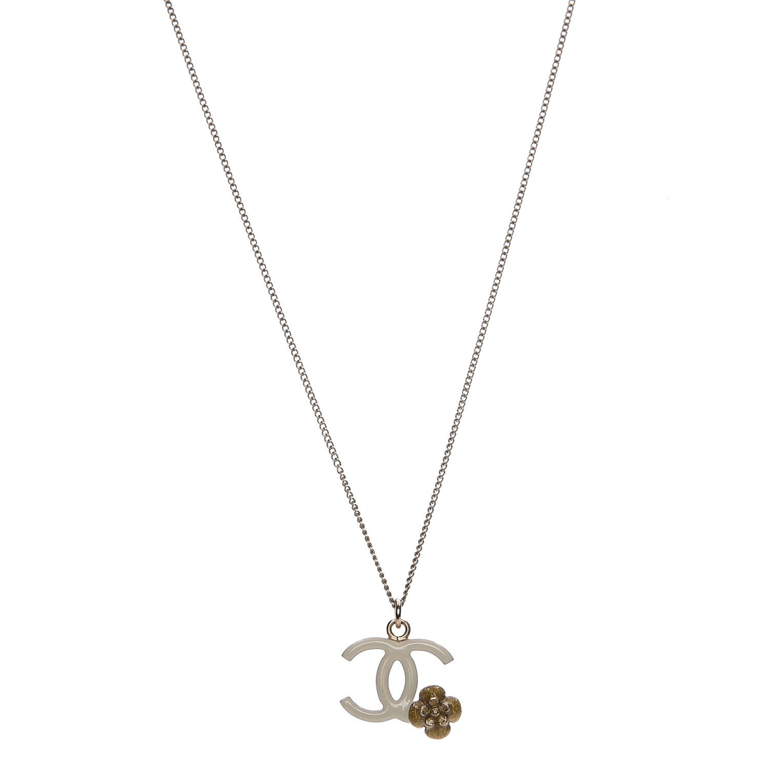 Chanel Enamel CC Camellia Necklace Ivory Gold 1 of 5