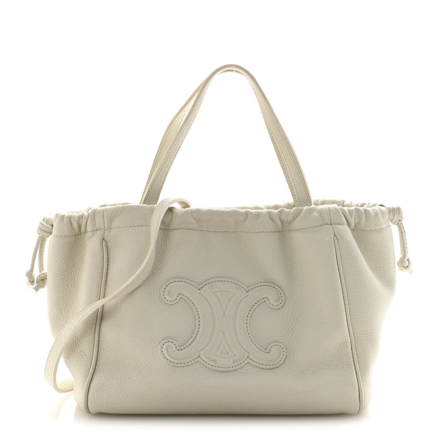 Calfskin Cuir Small Triomphe Cabas Drawstring White