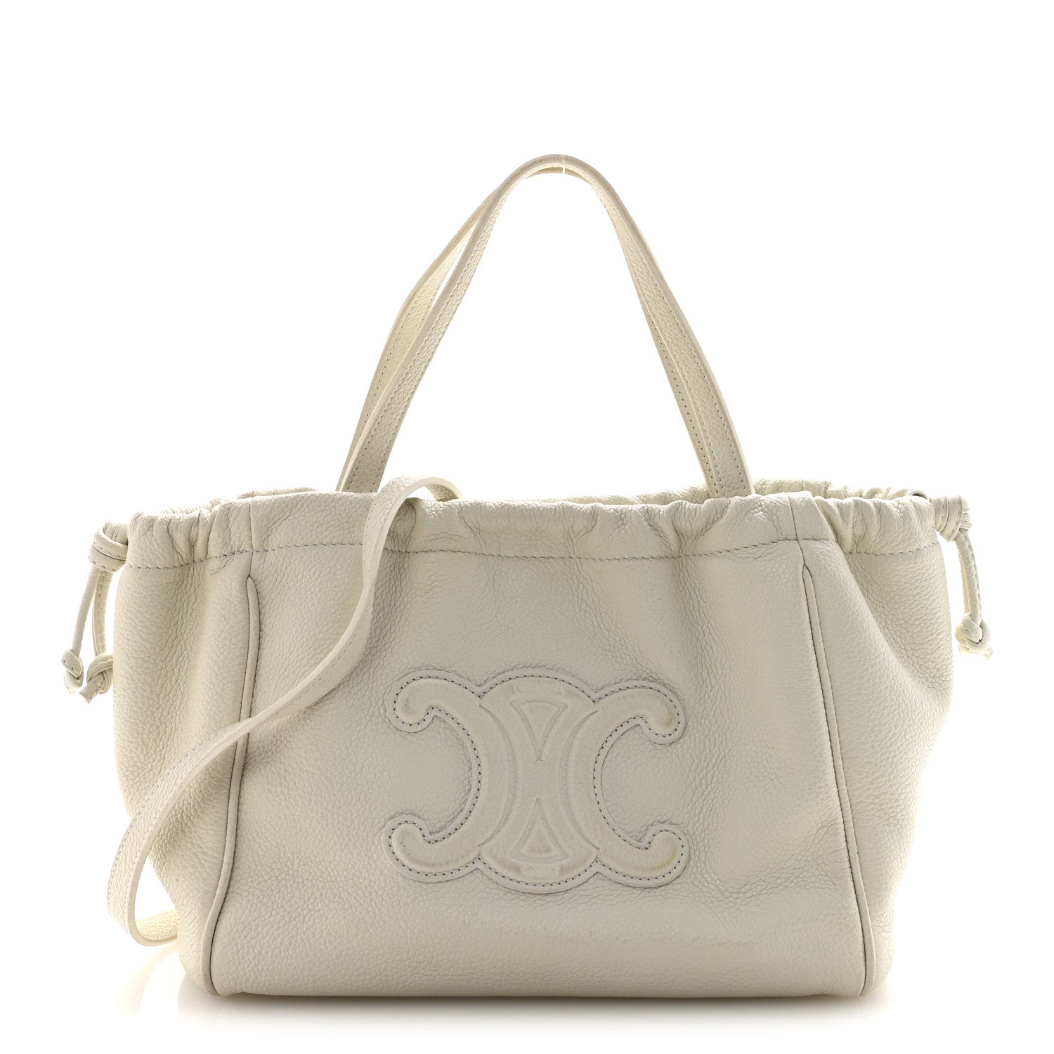 Celine Calfskin Cuir Small Triomphe Cabas Drawstring White 1 of 14