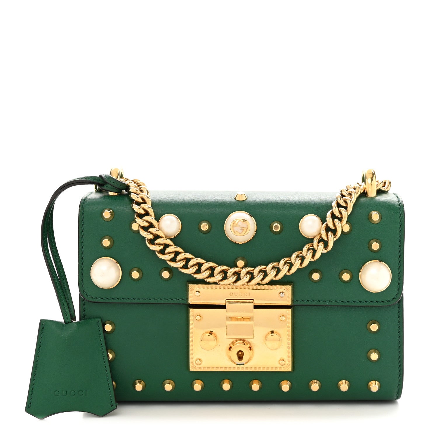Gucci Calfskin Studded Small Padlock Shoulder Bag Emerald 1 of 10