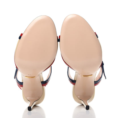 Gucci Patent Millie Ankle Strap Sandals 38 Red Blue Agata Sandstorm 6 of 10