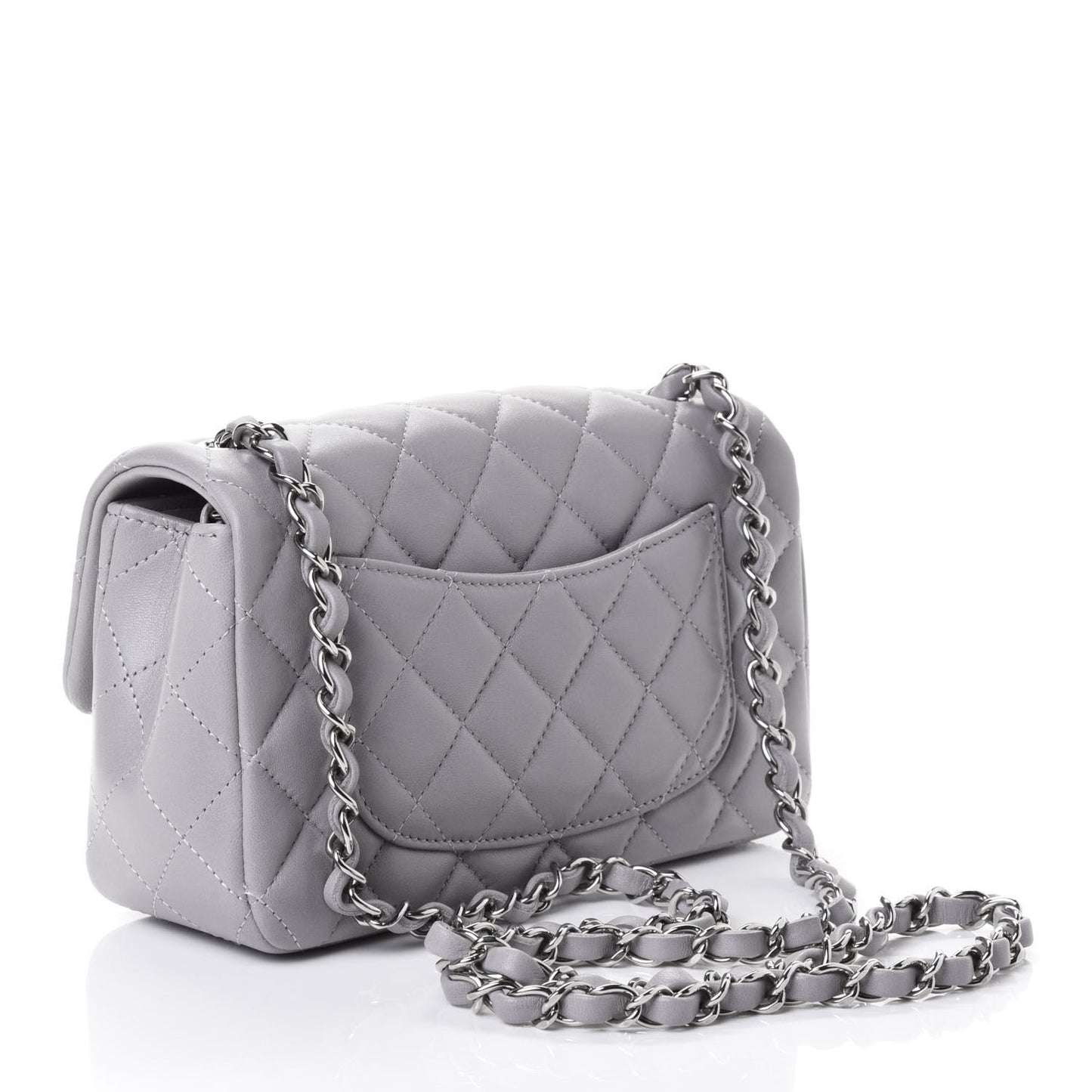 Lambskin Quilted Mini Rectangular Flap Grey
