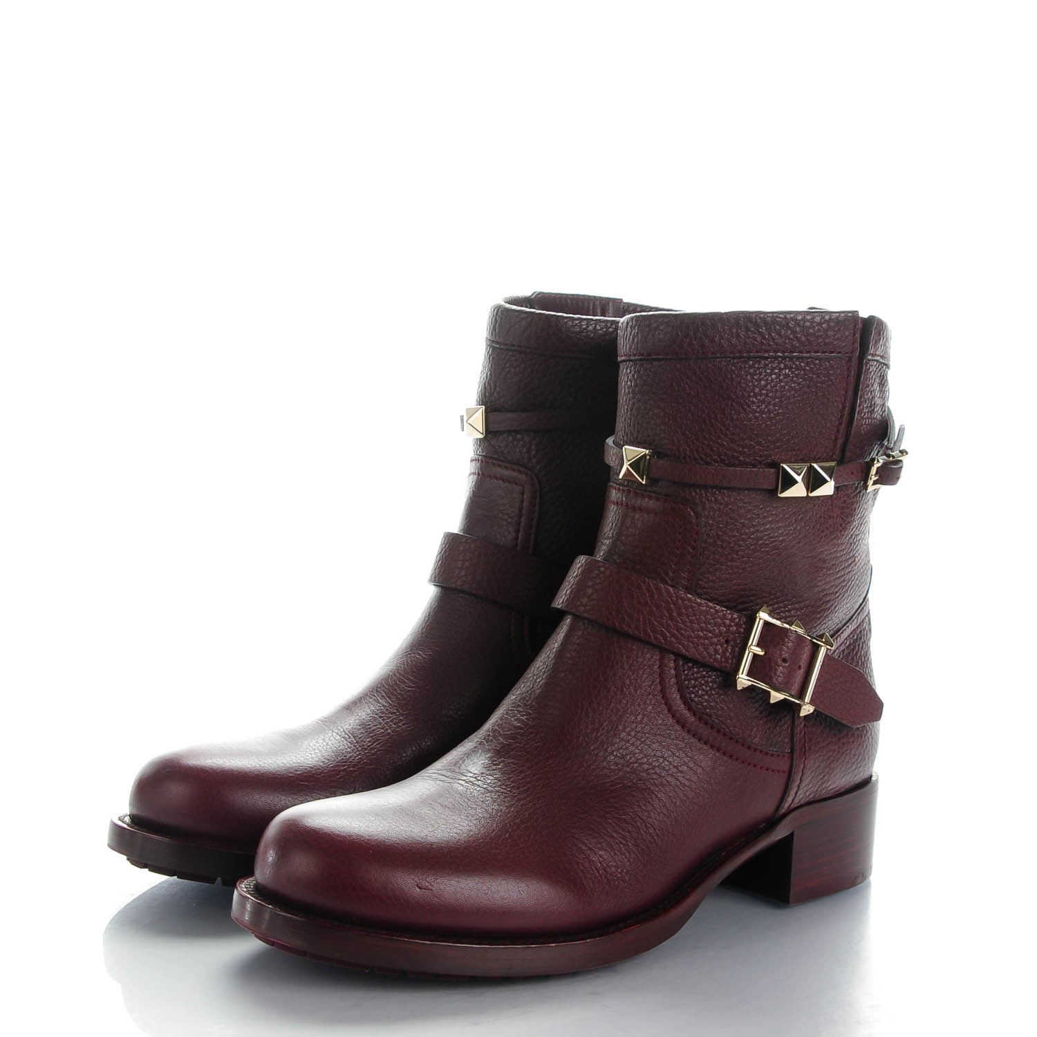 Valentino Garavani Pebbled Calfskin Rockstud Biker Boots 39.5 Rubin 3 of 10