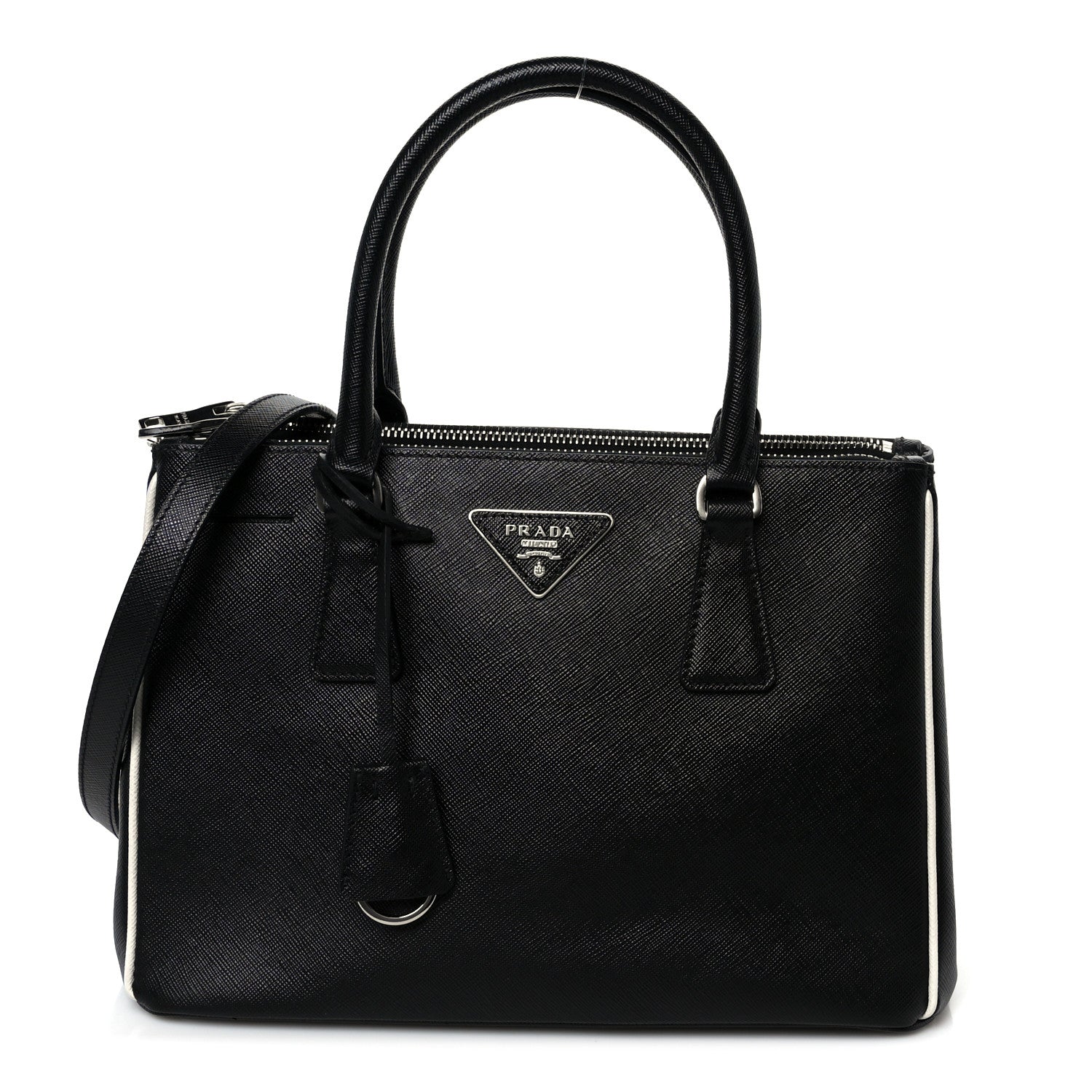 Prada Saffiano Small Galleria Double Zip Tote Black Talco 1 of 11