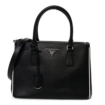 Prada Saffiano Small Galleria Double Zip Tote Black Talco 1 of 11