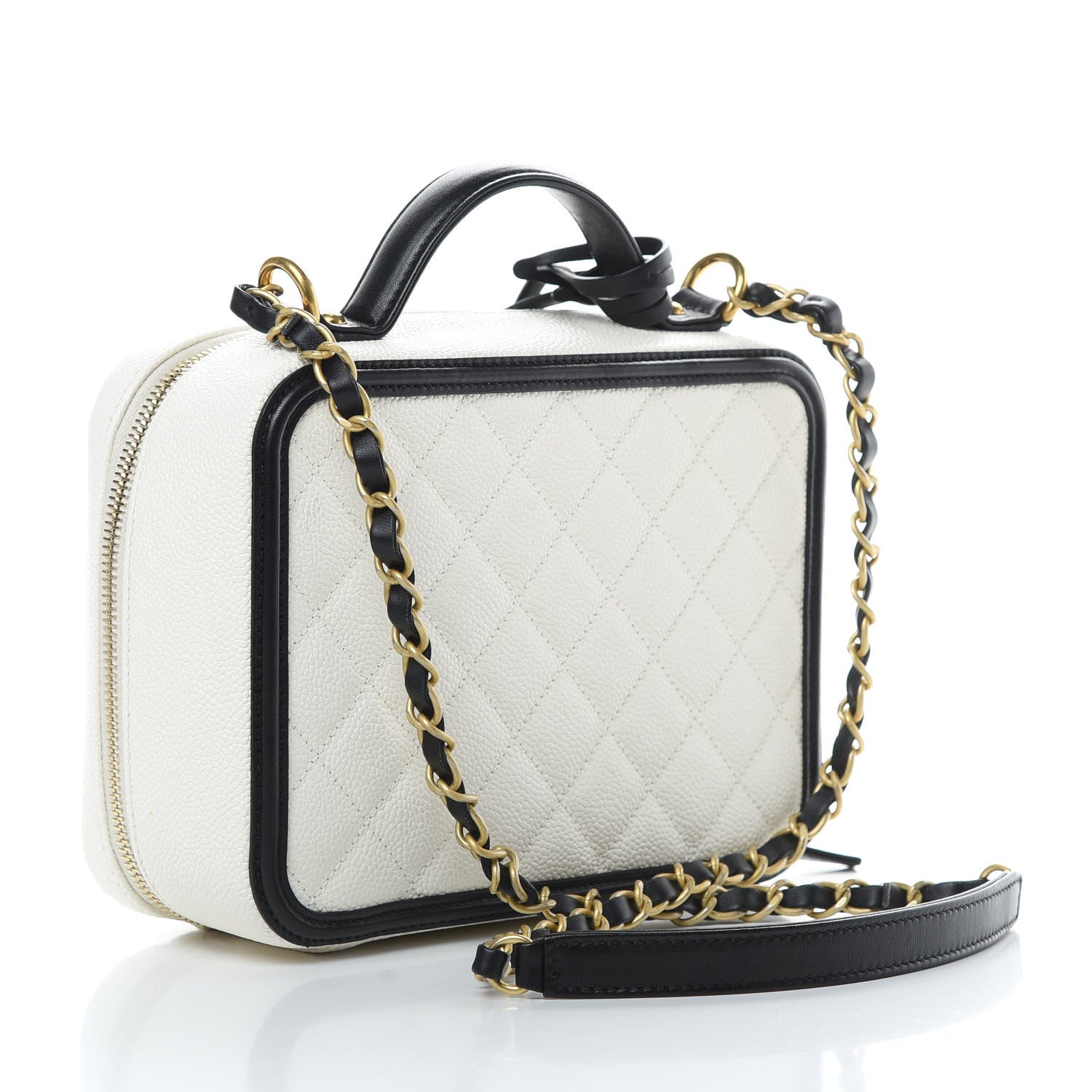 Chanel Caviar Quilted Medium CC Filigree Vanity Case White Black 3 of 16