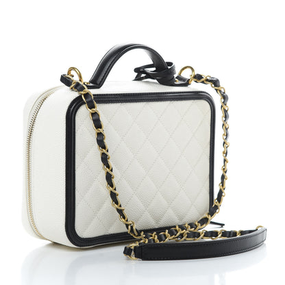 Chanel Caviar Quilted Medium CC Filigree Vanity Case White Black 3 of 16