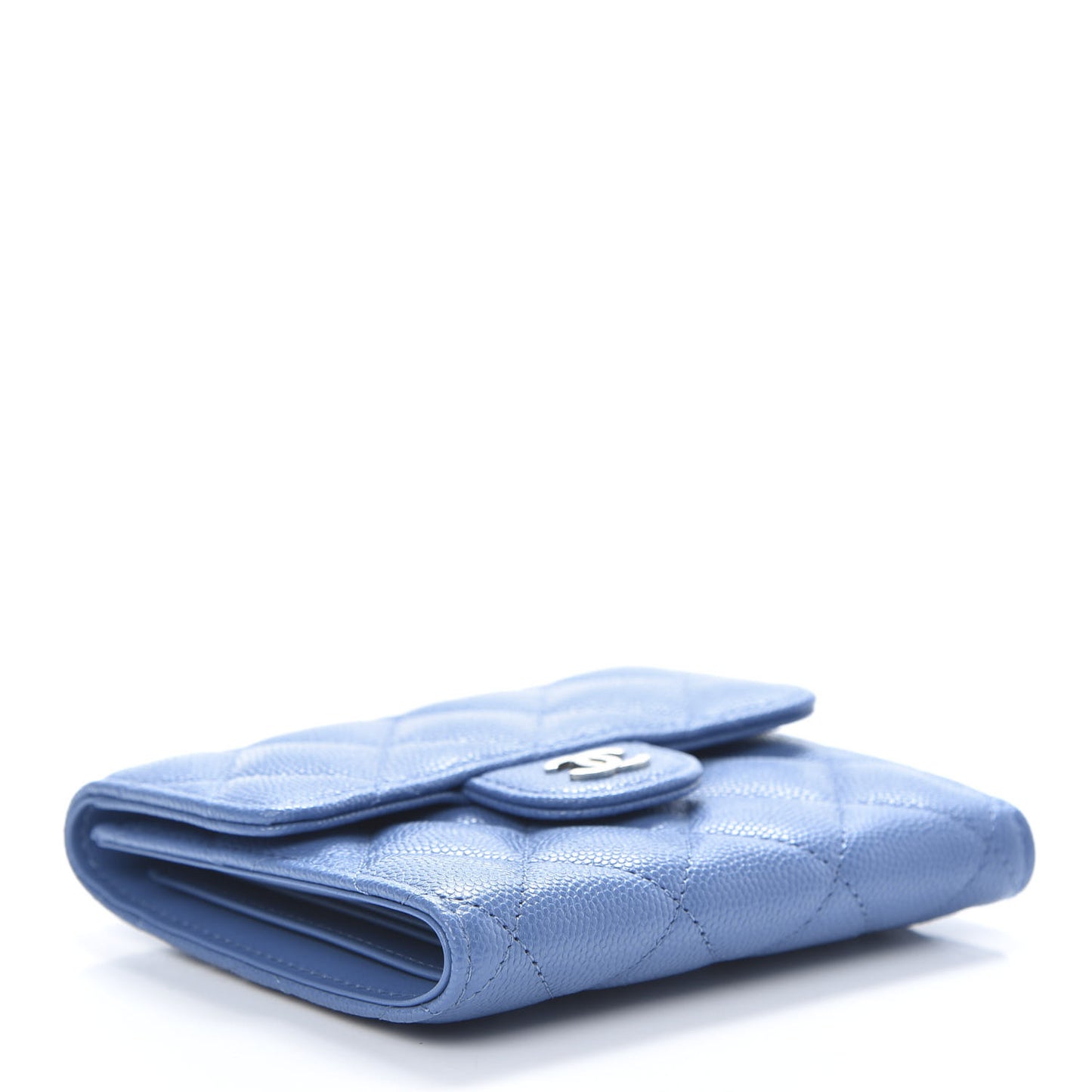 Caviar Quilted Compact Flap Wallet Blue