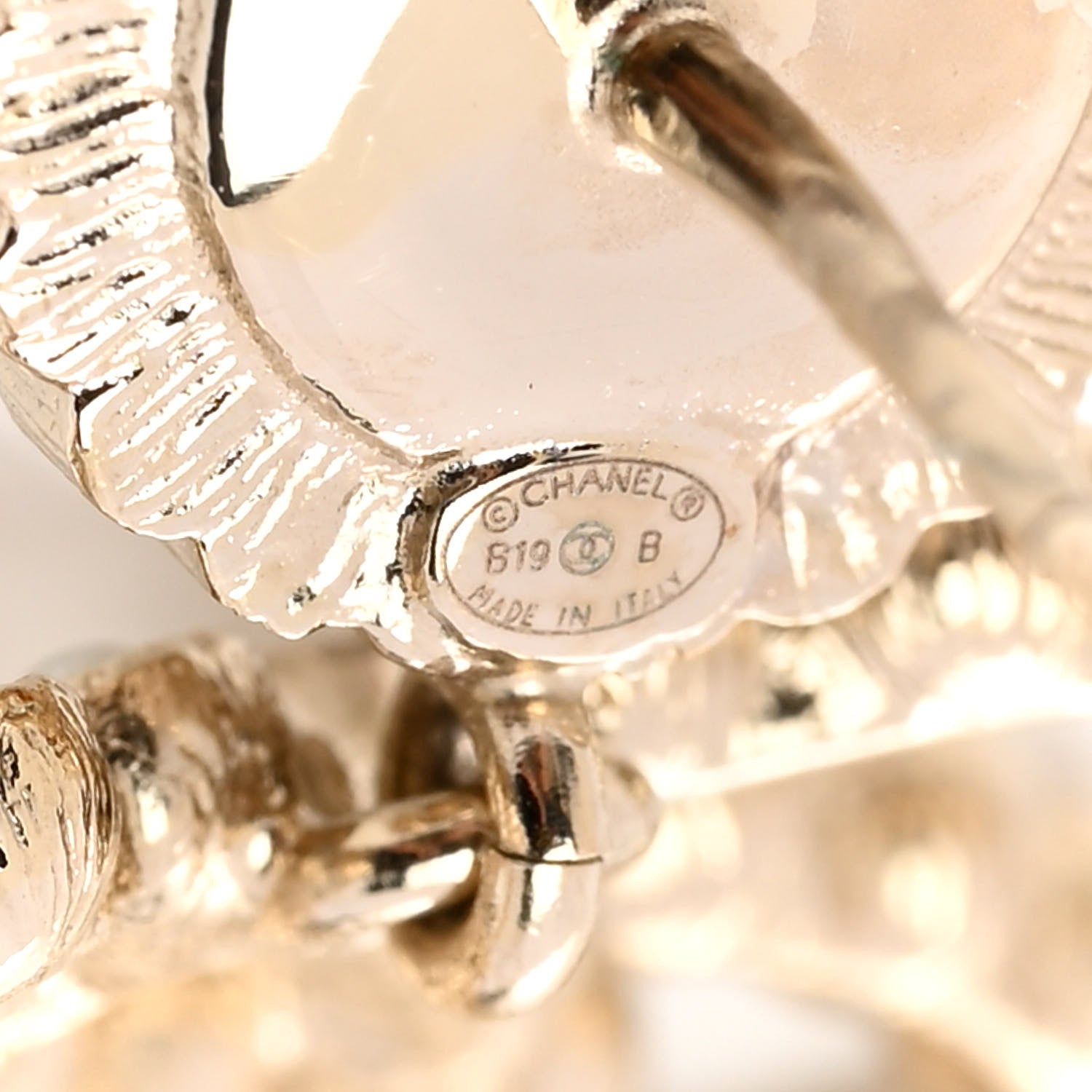 Chanel Pearl Crystal Lace Camellia Earrings Gold 4 of 5
