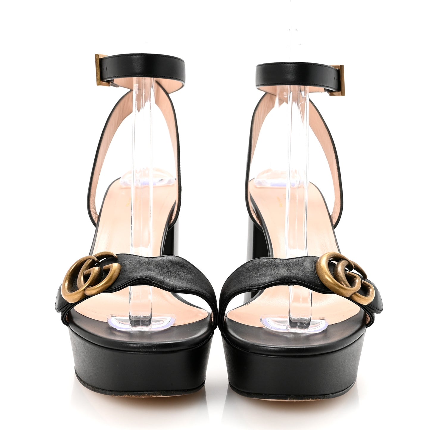 Calfskin GG Marmont Ankle Wrap 30/85mm Platform Sandals 39.5 Black