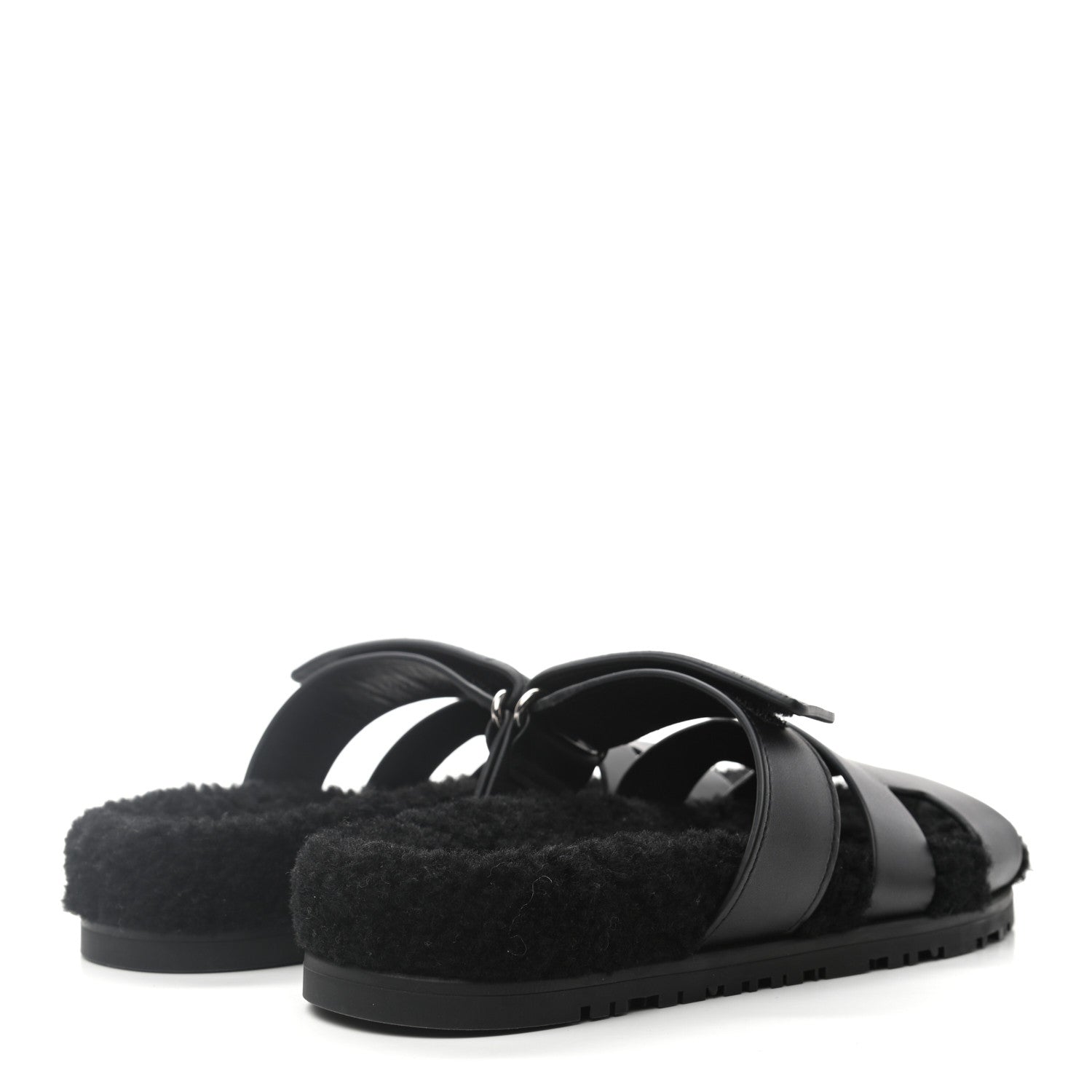 Hermes Calfskin Woolskin Womens Chypre Sandals 36.5 Black 4 of 9