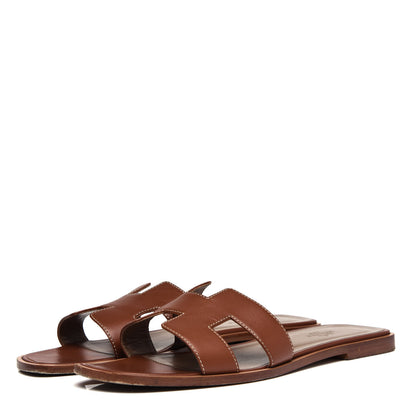 Hermes Box Calfskin Oran Sandals 39 Gold 3 of 10